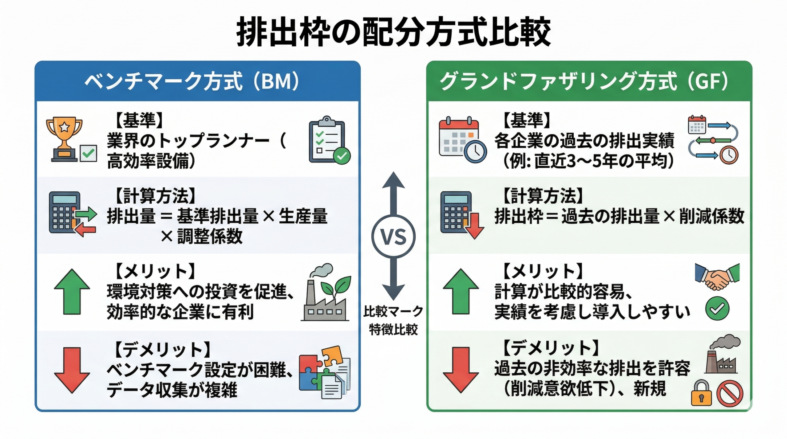 排出枠の配分方式比較 BM vs GF